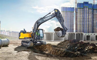 Volvo EC180EL, construction site excavator, 2022 excavators, construction machinery, bucket, excavators, special equipment, construction, Volvo excavators, HDR, Volvo
