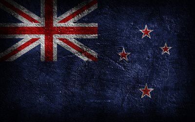 4k, علم نيوزيلندا, نسيج الحجر, الحجر الخلفية, يوم نيوزيلندا, فن الجرونج, الرموز الوطنية لنيوزيلندا, نيوزيلاندا, دول أوقيانوسيا