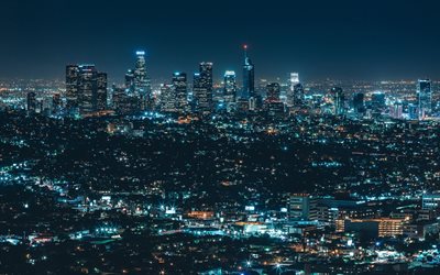 लॉस एंजिल्स, रात का दृश्य, कैलिफोर्निया, क्षितिज शहर के दृश्य, आधुनिक इमारतों, गगनचुंबी इमारतों, अमेरीका, अमेरिका, अमेरिकी शहर, ला, लॉस एंजिल्स शहर का दृश्य