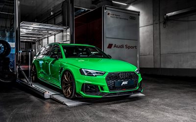 Audi RS4 Avant, ABT, front view, Audi Tuning, green RS4 Avant, exterior, RS4 tuning, green wagon, German cars, Audi