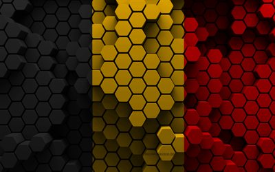 4k, bandera de bélgica, fondo hexagonal 3d, bandera 3d de bélgica, día de bélgica, textura hexagonal 3d, bandera belga, símbolos nacionales belgas, bélgica, países europeos