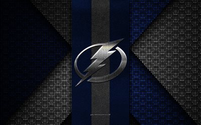 Tampa Bay Lightning, NHL, blue white knitted texture, Tampa Bay Lightning logo, American hockey club, Tampa Bay Lightning emblem, hockey, Tampa, USA