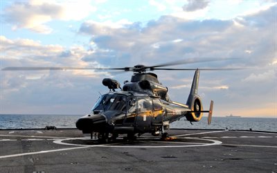 AS365 MB Panther, French rescue helicopter, French Navy, Eurocopter AS565 Panther, Marine nationale, aircraft carrier deck, Charles de Gaulle, R91, military helicopters