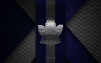 Toronto Maple Leafs, NHL, blue white knitted texture, Toronto Maple Leafs logo, American hockey club, Toronto Maple Leafs emblem, hockey, Toronto, Canada, USA