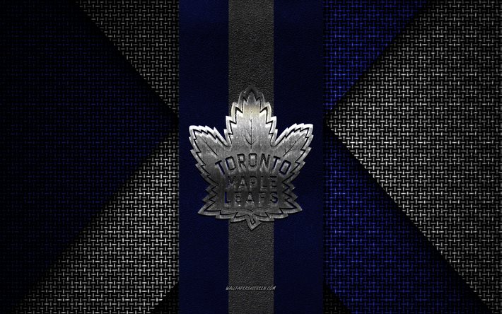 toronto maple leafs, nhl, blåvit stickad textur, toronto maple leafs logotyp, amerikansk hockeyklubb, toronto maple leafs emblem, hockey, toronto, kanada, usa