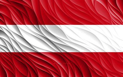 4k, العلم النمساوي, أعلام 3d متموجة, الدول الأوروبية, علم النمسا, يوم النمسا, موجات ثلاثية الأبعاد, أوروبا, الرموز الوطنية النمساوية, النمسا