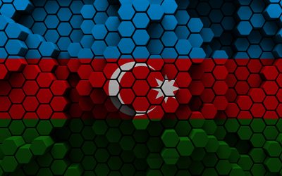 4k, bandera de azerbaiyán, fondo hexagonal 3d, bandera 3d de azerbaiyán, día de azerbaiyán, textura hexagonal 3d, símbolos nacionales de azerbaiyán, azerbaiyán, países europeos