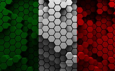 4k, bandiera d italia, sfondo esagono 3d, bandiera italia 3d, giorno d italia, struttura esagonale 3d, bandiera italiana, simboli nazionali italiani, italia, paesi europei
