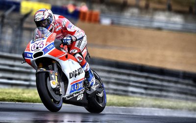 Andrea Dovizioso, la pluie, le coureur de l'Équipe Ducati, motos sportives, MotoGP