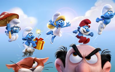 Smurfs The Lost village, 4k, 2017, characters