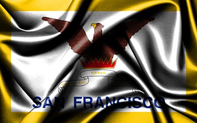 san francisco flag, 4k, american cities, fabric flags, san francisco, flagga av san francisco, wavy silk flags, usa, cities of america, cities of california, us cities, san francisco california