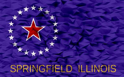 springfield bayrağı, illinois, 4k, amerikan şehirleri, 3d çokgen arka plan, 3d çokgen dokusu, springfield günü, 3d springfield bayrağı, amerikan ulusal sembolleri, 3d sanat, springfield, abd
