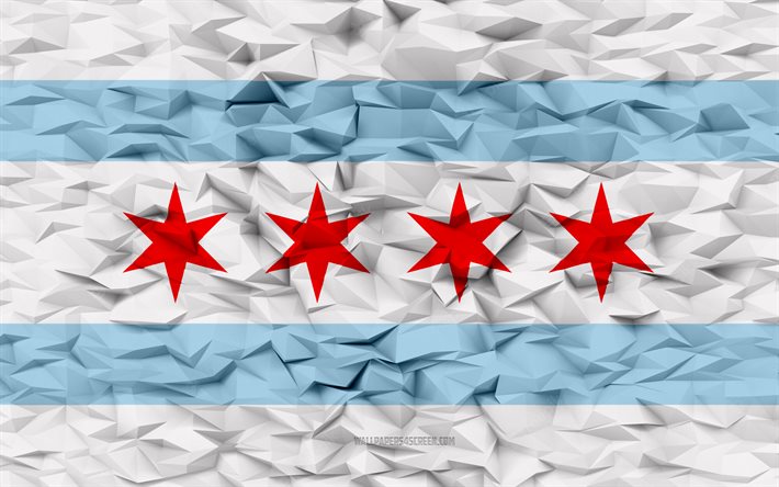 flag de chicago, illinois, 4k, american cities, 3d polygon background, chicago flag, 3d polygon texture, day of chicago, bandeira em chicago 3d, símbolos nacionais americanos, arte 3d, chicago, eua