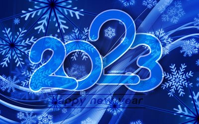 felice anno nuovo 2023, 4k, sfondo astratto blu, cifre di carta blu, 2023 concetti, 2023 happy new year, 3d art, creative, 2023 bluefall, 2023 year, 2023 3d cifre