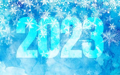 4k, Happy New Year 2023, blue winter background, snowflakes, 2023 concepts, 2023 Happy New Year, creative, 2023 blue background, 2023 year, 2023 3D digits, 2023 winter concepts