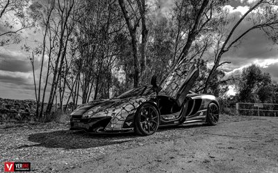 supercar, 2016, Vorsteiner, tuning, McLaren MP4-VX, in bianco e nero foto