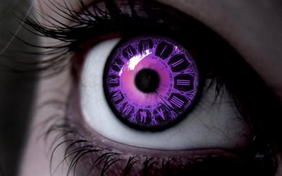 occhio, orologio, quadrante, 3D, occhio viola