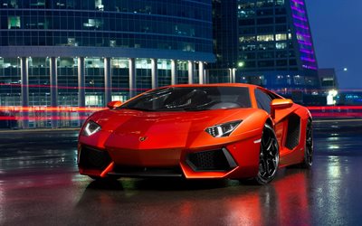 supercars, la nuit, la Lamborghini Aventador, LP700-4, parking