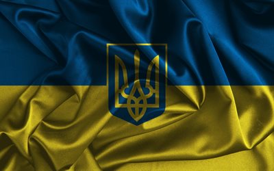 le drapeau de l'ukraine, l'ukraine, les armoiries de l'ukraine, la soie, de la gloire à l'ukraine, gloire aux héros