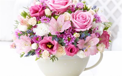 roses, alstroemerias, eustoma, un beau bouquet, chrysanthème, garnier bouquet, la pologne roses, hrizantemi
