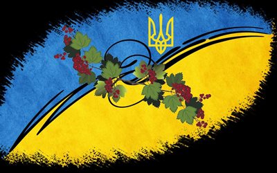 coat of arms of ukraine, kalina, trident, the flag of ukraine, ukraine