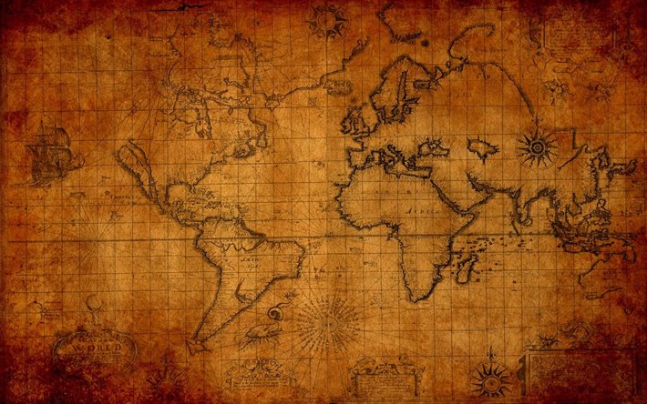 vieux, carte du monde, vieux papier, navire de la carte