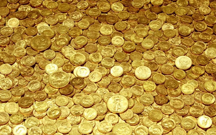 uma montanha de moedas, moedas de ouro, ouro