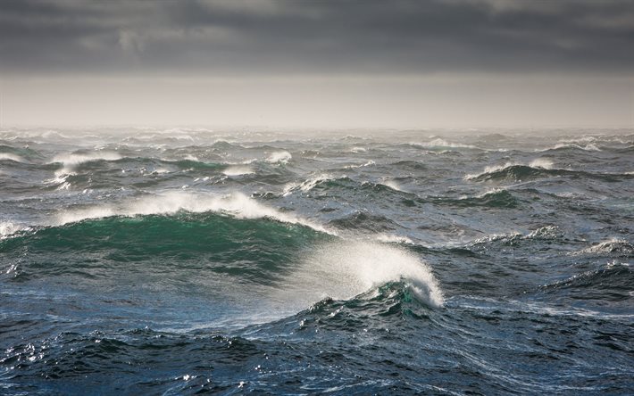 storm, the ocean in winter, big waves, ocean vzimku