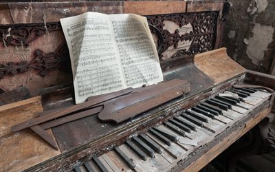 trasigt piano, retro, gammalt piano