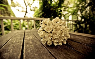 des roses blanches, le bouquet de la mariée, boutique, roses blanches