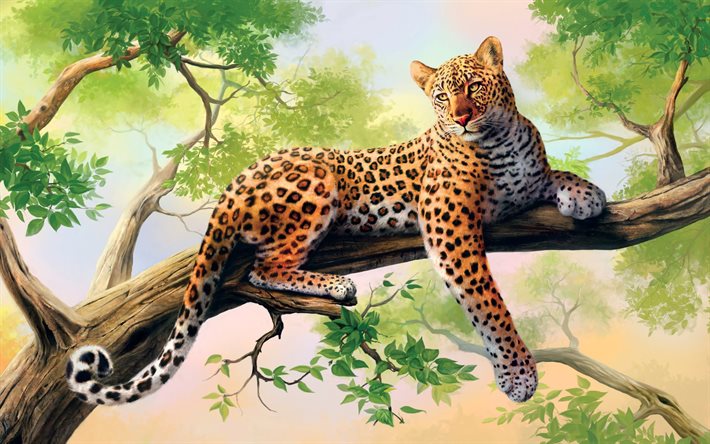 leopard, tiere gemalt, bemalt tiere