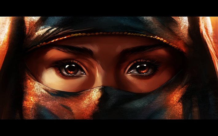 gli occhi, il burqa, occhi dipinti, musulmano, occhi