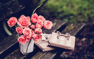 장미의 꽃다발, 사랑의 편지, 분홍색 roses, 꽃다발