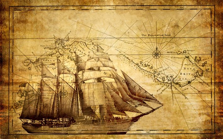 vela, retrô, velho veleiro, mapa, papel velho