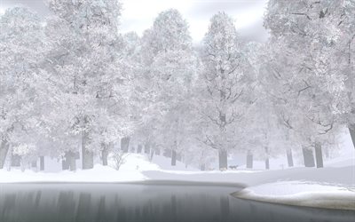 model, 3d vova, winter forest, 3d forest, 3d wolves, winter