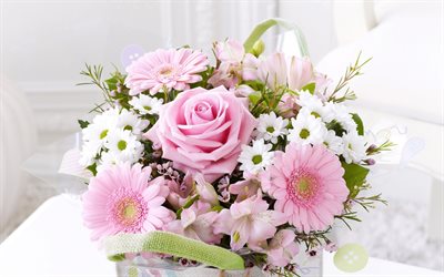 la pologne roses, gerbera, alstroemeria, bouquet de mariage, hrizantemi, rose, chrysanthème