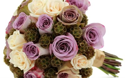 wedding bouquet, purple roses