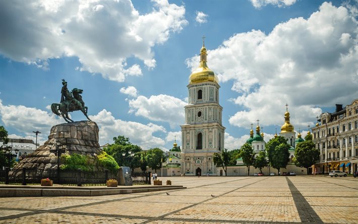 kiova, ukraina, bogdan khmelnitsky, sofian aukio, muistomerkki, pyhän sofian katedraali