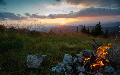 evening, the fire, gori, carpathians, mountains