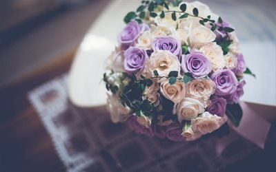 सफेद गुलाब के फूल, शादी, बैंगनी रंग के गुलाब के फूल, शादी का गुलदस्ता, पोलैंड गुलाब, गुलाब, बैंगनी गुलाब, शादी के
