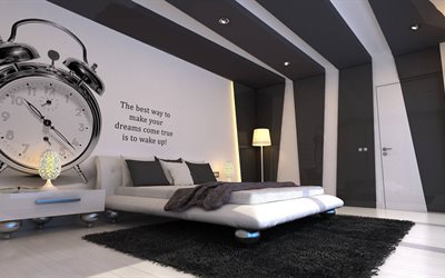 bedroom, black and white bedroom