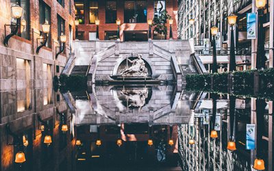 Montreal, la reflexión, la noche, la fuente, edificios, Canadá