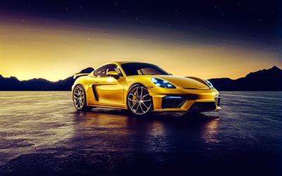 Porsche 718 Cayman GT4, 4k, supercars, 2023 cars, HDR, headlights, 2023 Porsche 718 Cayman, german cars, Porsche