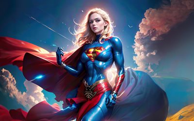 4k, supergirl, fan art, dc comics, supereroi, creativo, opera d'arte, immagini con supergirl