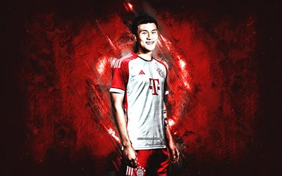 Min-jae Kim, FC Bayern Munich, South Korean football player, red stone background, Bundesliga, Germany, football