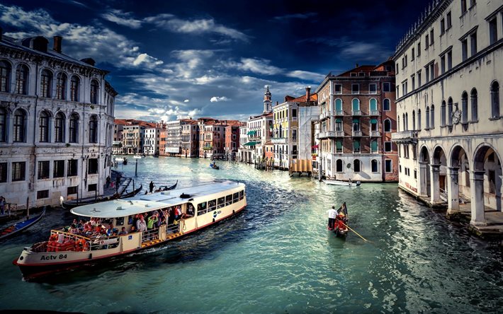 venetsia, veneitä, taloja, gondoli, kanava, italia