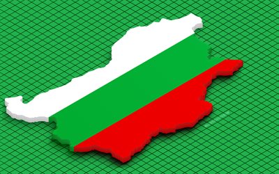 carte 3d de la bulgarie, 4k, fond de carrés verts, l'europe , cartes isométriques, drapeau de la bulgarie, drapeau bulgare, silhouette de carte bulgarie, carte bulgare avec drapeau, carte de bulgarie, cartes 3d, carte bulgare, bulgarie