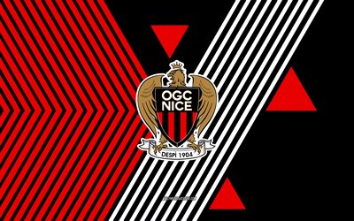 OGC Nice logo, 4k, French football team, red black lines background, OGC Nice, Ligue 1, France, line art, OGC Nice emblem, football, Nice FC