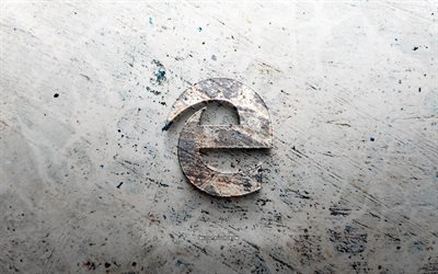 logo in pietra microsoft edge, 4k, sfondo di pietra, logo microsoft edge 3d, browser internet, creativo, logo microsoft edge, arte del grunge, microsoft edge