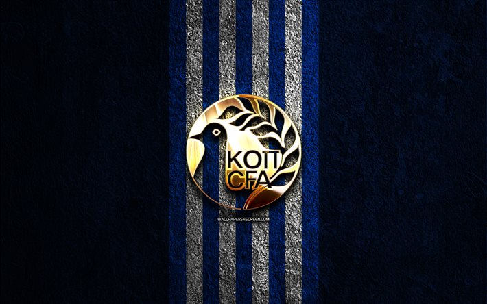 logo dorato della nazionale di calcio di cipro, 4k, sfondo di pietra blu, uefa, squadre nazionali, logo della nazionale di calcio cipriota, calcio, squadra di calcio cipriota, nazionale di calcio di cipro